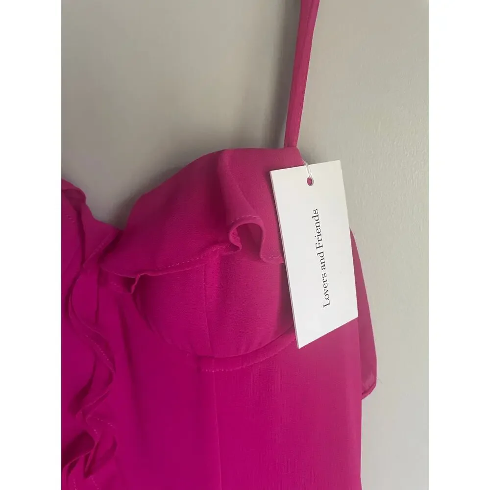 Lover's & Friends Melissa Gown MWT Magenta Pink size Medium Ruffle Wedding